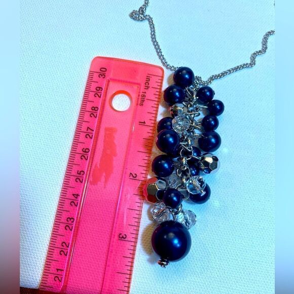 Beautiful blue faux pearl pendant on long chain necklace contemporary minimalist - Picture 4 of 7